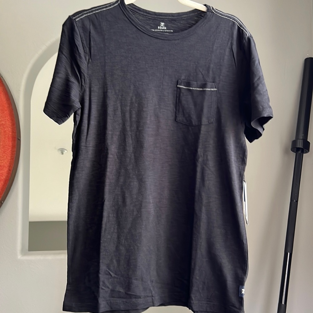 brand new with tags black with white stitching front pocket Rourk men’s T-shirt